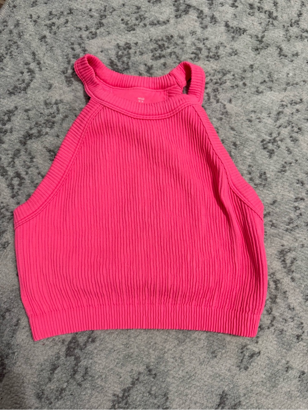 aerie Hot Pink Ribbed Halter Crop Tank